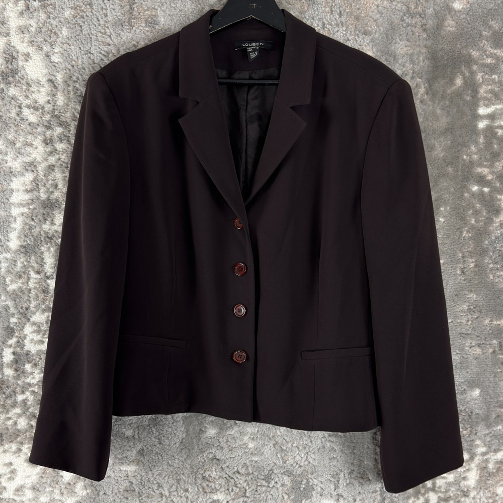 Louben Size 16 Career Notched Blazer Jacket Button V Neck Purple Lined